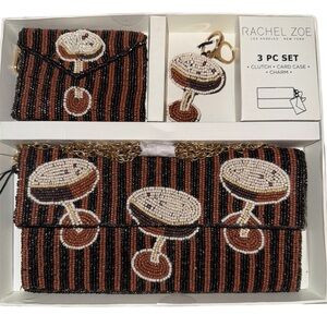 New Viral Rachel Zoe Marshalls Expresso Martini Beaded Purse 3 Piece Set Wallet